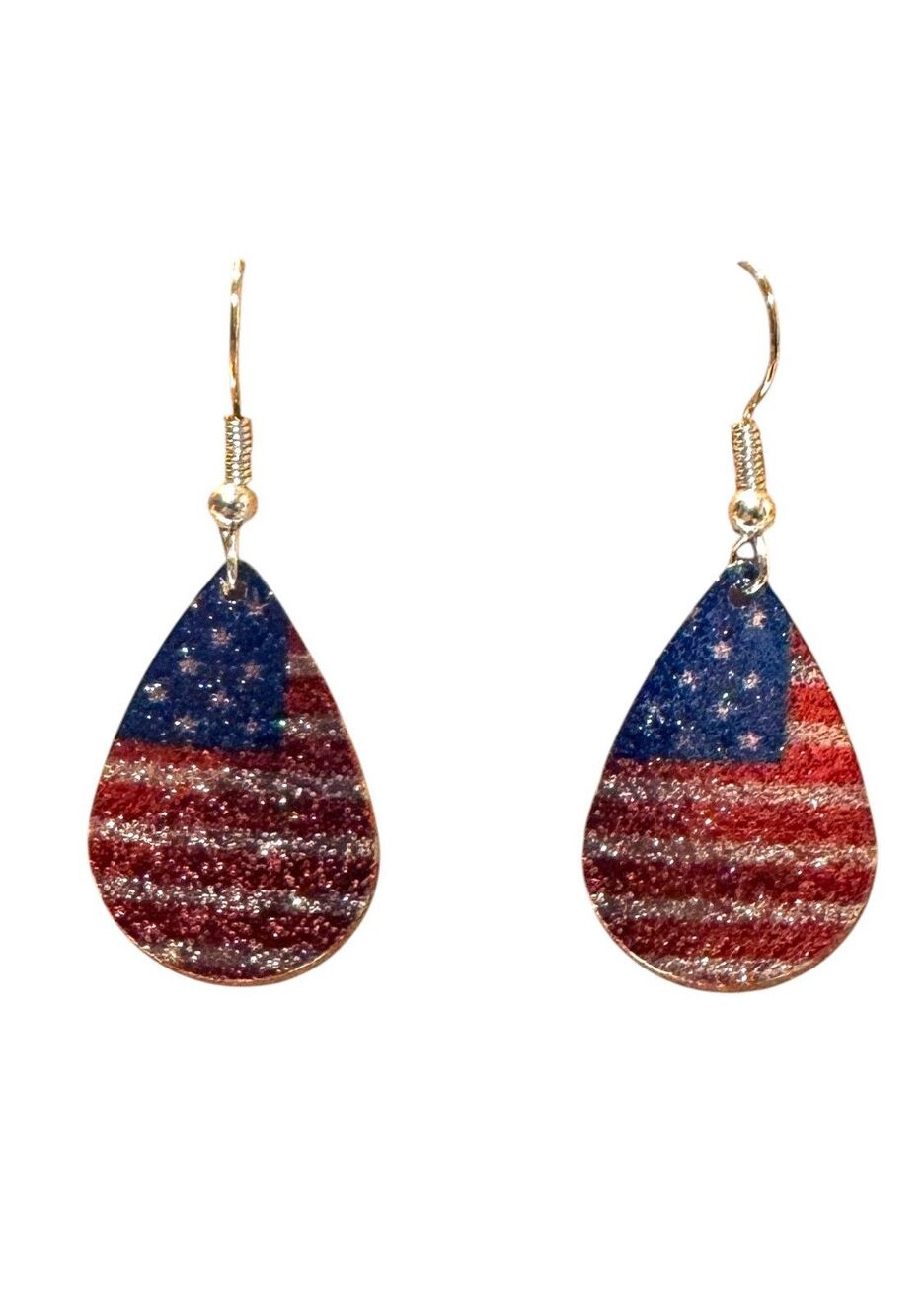Red, White and Blue Flag Teardrop Charm on Silver Earrings #2244 - Picture 2 of 4